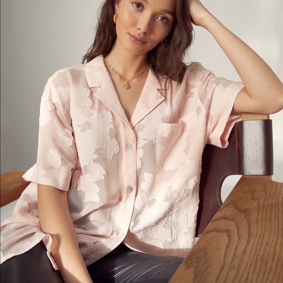 ARITZIA PINK BLUSH FLORAL DRESS SHIRT - Picture 1 of 4